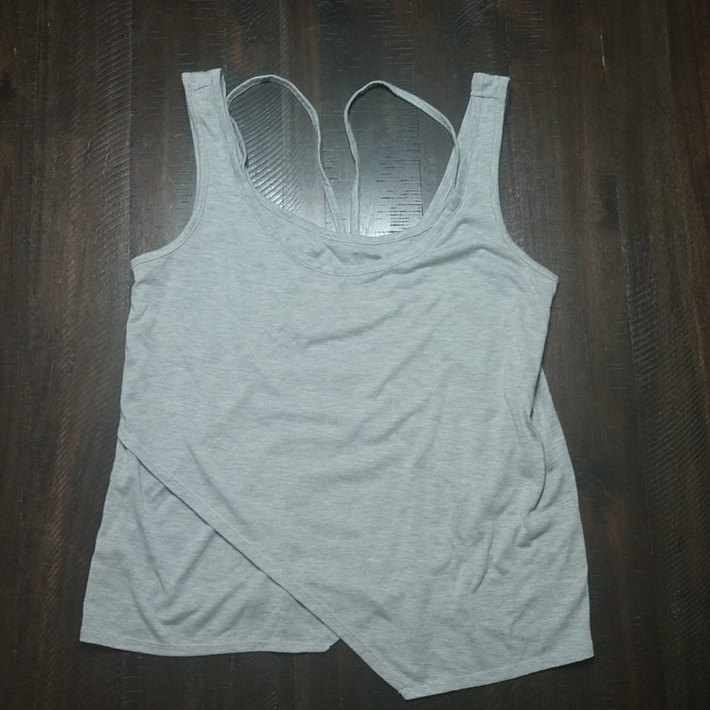 NWOT Gray tank with double straps. Size Large